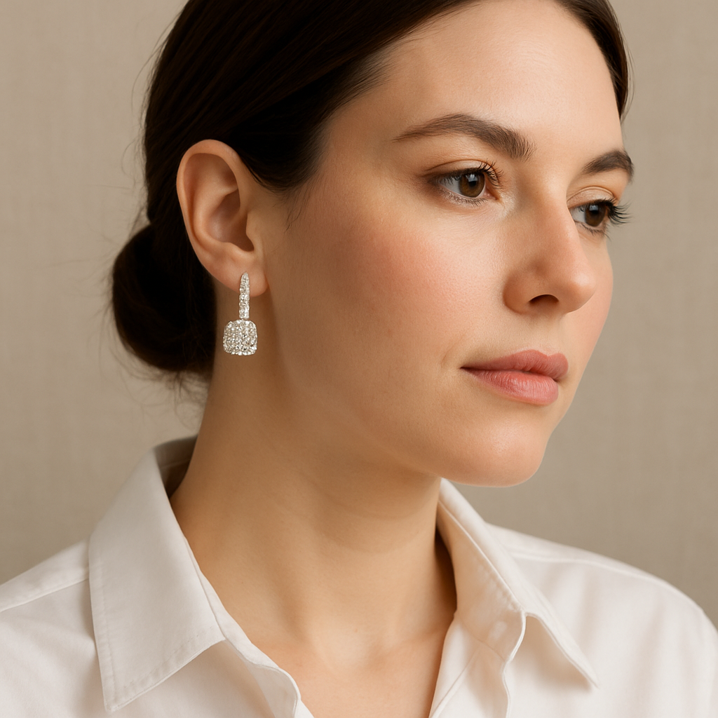 Boucles d’oreilles pendantes moissanite – Carré scintillant